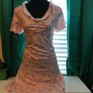 Pink Floral Ruffle Trim Dress | Cottagecore | Soft Girl | Feminine | Short Sleev